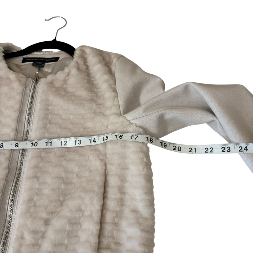 French Connection zip front bomber style jacket,faux fur ,wool/cashmere , size 4